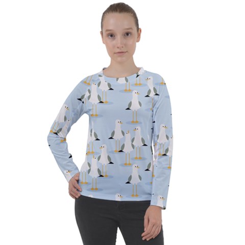 Cute Seagulls Seamless Pattern Light Blue Background Women s Long Sleeve Raglan T-shirt by Bedest