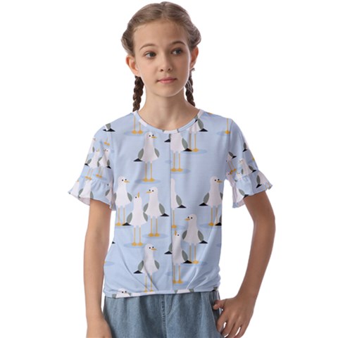 Cute Seagulls Seamless Pattern Light Blue Background Kids  Cuff Sleeve Scrunch Bottom T-shirt by Bedest