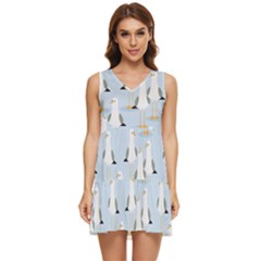 Cute Seagulls Seamless Pattern Light Blue Background Tiered Sleeveless Mini Dress by Bedest