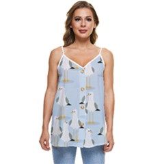 Cute Seagulls Seamless Pattern Light Blue Background Casual Spaghetti Strap Chiffon Top by Bedest