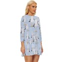 Cute Seagulls Seamless Pattern Light Blue Background Long Sleeve Babydoll Dress View3