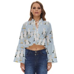 Cute Seagulls Seamless Pattern Light Blue Background Boho Long Bell Sleeve Top by Bedest