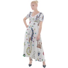 Seamless Pattern Cute Unicorn Cartoon Hand Drawn Button Up Short Sleeve Maxi Dress by Bedest