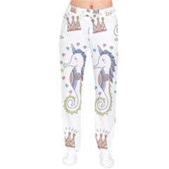 Seamless Pattern Cute Unicorn Cartoon Hand Drawn Women Velvet Drawstring Pants by Bedest