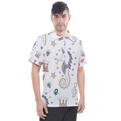 Seamless Pattern Cute Unicorn Cartoon Hand Drawn Men s Polo T-shirt by Bedest