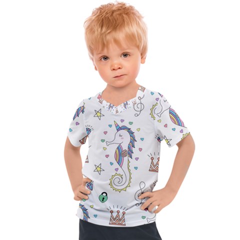 Seamless Pattern Cute Unicorn Cartoon Hand Drawn Kids  Sports T-shirt by Bedest