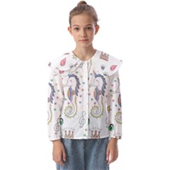 Seamless Pattern Cute Unicorn Cartoon Hand Drawn Kids  Peter Pan Collar Blouse by Bedest