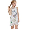 Seamless Pattern Cute Unicorn Cartoon Hand Drawn Kids  Halter Collar Waist Tie Chiffon Dress View3