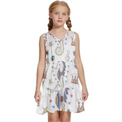 Seamless Pattern Cute Unicorn Cartoon Hand Drawn Kids  Sleeveless Tiered Mini Dress