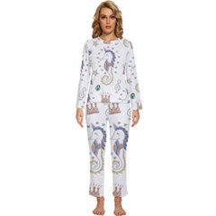 Seamless Pattern Cute Unicorn Cartoon Hand Drawn Womens  Long Sleeve Lightweight Pajamas Set by Bedest