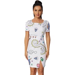 Seamless Pattern Cute Unicorn Cartoon Hand Drawn Fitted Knot Split End Bodycon Dress by Bedest