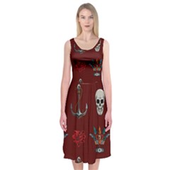 Tattoo Old School Background Pattern Midi Sleeveless Dress by Bedest