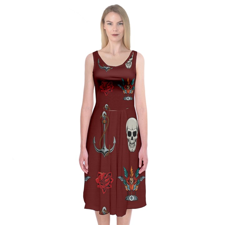 Tattoo Old School Background Pattern Midi Sleeveless Dress