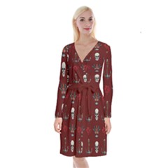 Tattoo Old School Background Pattern Long Sleeve Velvet Front Wrap Dress by Bedest