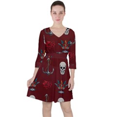 Tattoo Old School Background Pattern Quarter Sleeve Ruffle Waist Dress by Bedest