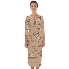 Egyptian Seamless Pattern Symbols Landmarks Signs Egypt Quarter Sleeve Midi Bodycon Dress by Bedest