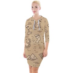 Egyptian Seamless Pattern Symbols Landmarks Signs Egypt Quarter Sleeve Hood Bodycon Dress by Bedest