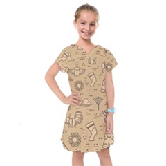 Egyptian Seamless Pattern Symbols Landmarks Signs Egypt Kids  Drop Waist Dress by Bedest