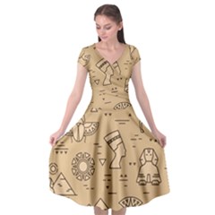 Egyptian Seamless Pattern Symbols Landmarks Signs Egypt Cap Sleeve Wrap Front Dress by Bedest