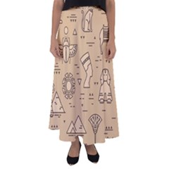 Egyptian Seamless Pattern Symbols Landmarks Signs Egypt Flared Maxi Skirt by Bedest