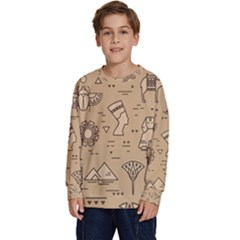 Egyptian Seamless Pattern Symbols Landmarks Signs Egypt Kids  Crewneck Sweatshirt by Bedest