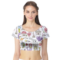 Fantasy Things Doodle Style Vector Illustration Short Sleeve Crop Top by Bedest