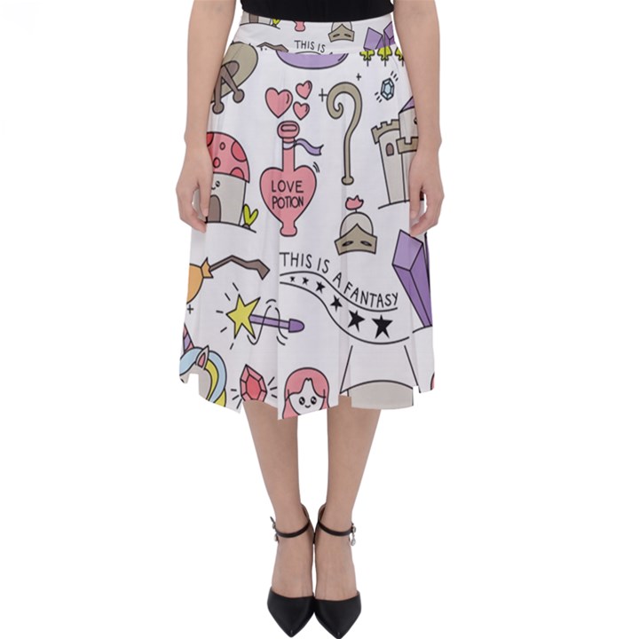 Fantasy Things Doodle Style Vector Illustration Classic Midi Skirt