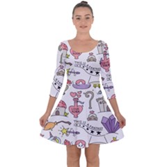 Fantasy Things Doodle Style Vector Illustration Quarter Sleeve Skater Dress by Bedest