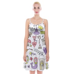 Fantasy Things Doodle Style Vector Illustration Spaghetti Strap Velvet Dress by Bedest