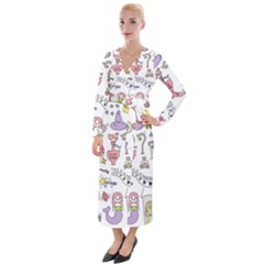 Fantasy Things Doodle Style Vector Illustration Velvet Maxi Wrap Dress by Bedest