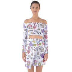 Fantasy Things Doodle Style Vector Illustration Off Shoulder Top With Skirt Set by Bedest