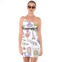 Fantasy Things Doodle Style Vector Illustration One Shoulder Ring Trim Bodycon Dress View1