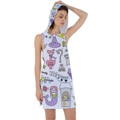 Fantasy Things Doodle Style Vector Illustration Racer Back Hoodie Dress by Bedest