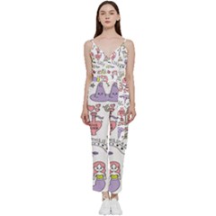 Fantasy Things Doodle Style Vector Illustration V-neck Camisole Jumpsuit by Bedest