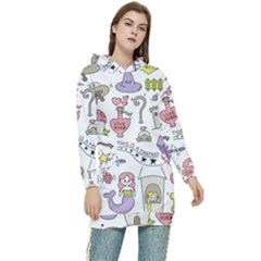 Fantasy Things Doodle Style Vector Illustration Women s Long Oversized Pullover Hoodie by Bedest