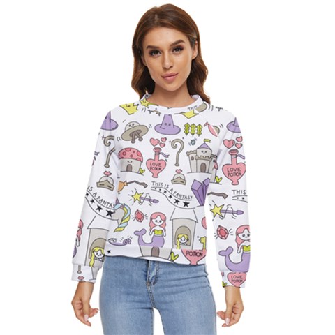 Fantasy Things Doodle Style Vector Illustration Women s Long Sleeve Raglan T-shirt by Bedest