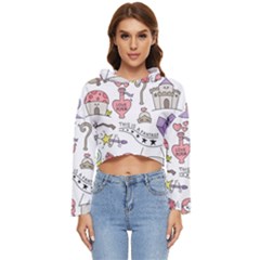 Fantasy Things Doodle Style Vector Illustration Women s Lightweight Cropped Hoodie by Bedest