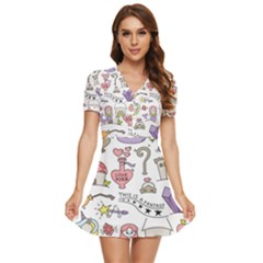 Fantasy Things Doodle Style Vector Illustration V-neck High Waist Chiffon Mini Dress by Bedest