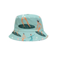 Beach Surfing Surfers With Surfboards Surfer Rides Wave Summer Outdoors Surfboards Seamless Pattern Inside Out Bucket Hat (kids) by Bedest