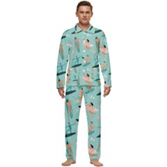 Beach Surfing Surfers With Surfboards Surfer Rides Wave Summer Outdoors Surfboards Seamless Pattern Men s Long Sleeve Velvet Pocket Pajamas Set by Bedest