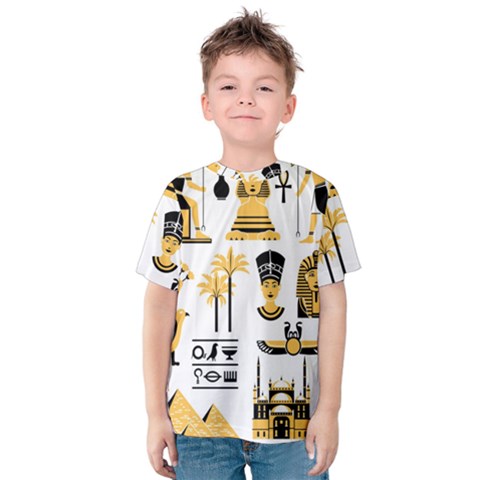 Egypt Symbols Decorative Icons Set Kids  Cotton T-shirt by Bedest