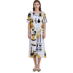 Egypt Symbols Decorative Icons Set Women s Cotton Short Sleeve Night Gown by Bedest