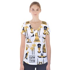 Egypt Symbols Decorative Icons Set Short Sleeve Front Detail Top by Bedest