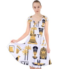 Egypt Symbols Decorative Icons Set Cap Sleeve Front Wrap Midi Dress by Bedest