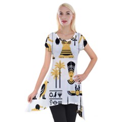 Egypt Symbols Decorative Icons Set Short Sleeve Side Drop Tunic by Bedest