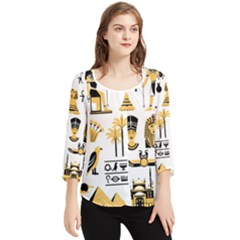 Egypt Symbols Decorative Icons Set Chiffon Quarter Sleeve Blouse by Bedest