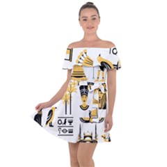 Egypt Symbols Decorative Icons Set Off Shoulder Velour Dress by Bedest