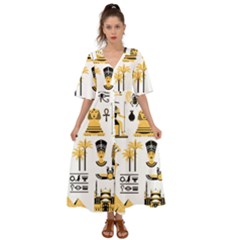 Egypt Symbols Decorative Icons Set Kimono Sleeve Boho Dress by Bedest