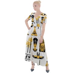 Egypt Symbols Decorative Icons Set Button Up Short Sleeve Maxi Dress by Bedest