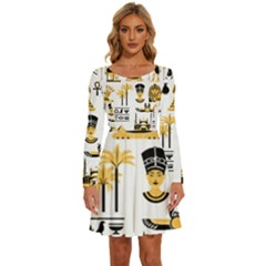 Egypt Symbols Decorative Icons Set Long Sleeve Wide Neck Velvet Dress by Bedest